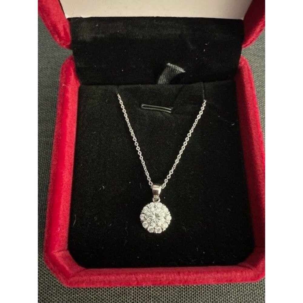 Silver 925 Stamped Chain with Mossainite Stone Pendant with Red Gift Box